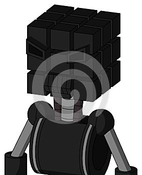 Black Automaton With Cube Head And Toothy Mouth And Angry Eyes