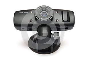 A black automobile car front or rear video dash cam