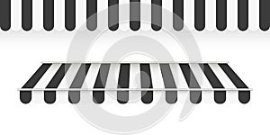 Black awnings. Striped awning. Tent sun shade for market on white background. Vector illustration photo