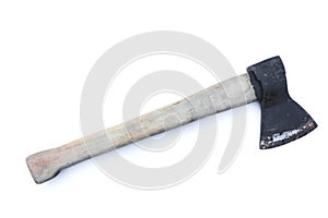 black ax with wooden handle isolated on white background