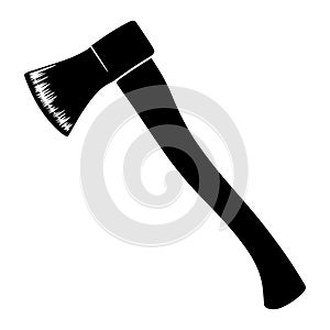 Black axe with sharp cutting edge and wooden handle chopping tool cutting tool