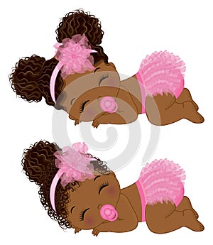 Black Baby Girl in Pink Ruffled Diaper with Pacifier