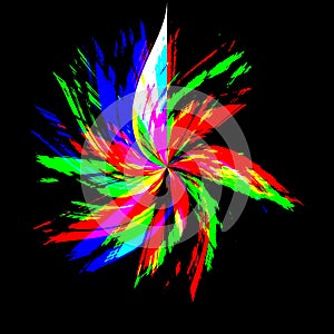 The black background, the background like the windmill or like the kaleidoscope , of the light of the rainbow color.graphic design