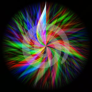 The black background, the background like the windmill or like the kaleidoscope , of the light of the rainbow color.graphic design