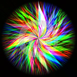 The black background, the background like the windmill or like the kaleidoscope , of the light of the rainbow color.graphic design