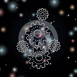 Black background with brightness of silhouette set gears machinery