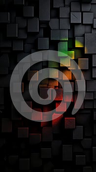 A black background with a bunch of different colored cubes