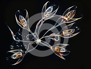 A black background with a bunch of sea slugs