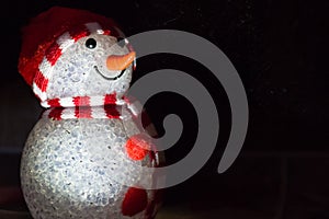 Black background on a Christmas card with a snowman