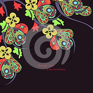 Black background with decorative bright flowers