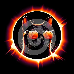 Black Background design with a cat, just 2 color black and orange.