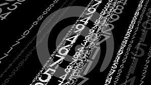 Data science counting numerical data on black background using digits, random numbers, and algorithms for number sequence, number