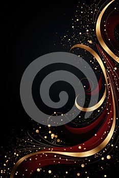 A Black Background With Gold Swirls And Bubbles