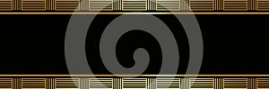 Black background with gold trim border pattern, elegant modern design in shiny metallic yellow