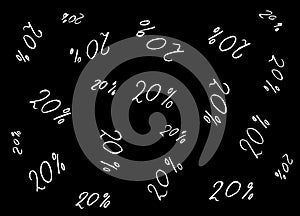 On a black background, the inscription `20%` is white