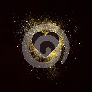 Black background with luxery golden heart amd golden dust. Valentines day illustration