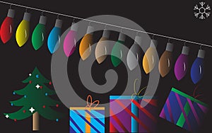 Black background on merry christmas theme with light.