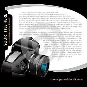 Black background with modern DSLR camera for brochure