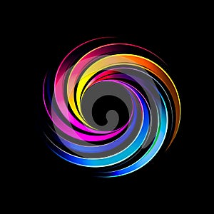 Black background with multicolored circular design on top of it. AI