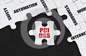 On a black background, puzzles with inscriptions, on a separate puzzle there is an inscription - PCI DSS