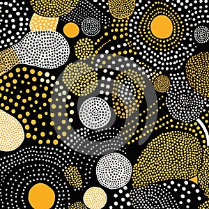 Black background with various yellow dots, geometric pattern, abstraction. Beautiful stylish modern background