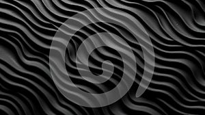 Black background with wavy uneven lines in various shades of gray and white, AI-generated.