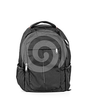 Black backpack isolated over white background with clipping path