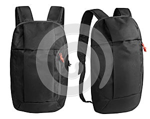 Black backpack isolated on white with clipping path