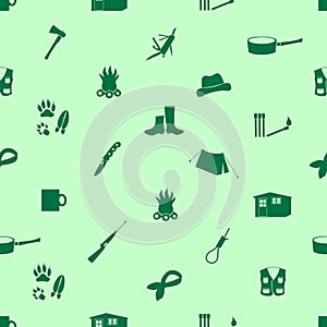 Black backwoodsman icons seamless green pattern photo