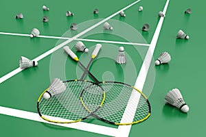 Black badminton rackets with shuttlecocks