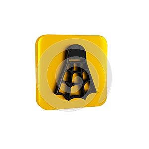 Black Badminton shuttlecock icon isolated on transparent background. Sport equipment. Yellow square button.