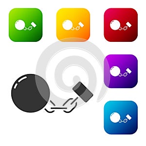 Black Ball on chain icon isolated on white background. Set icons in color square buttons. Vector