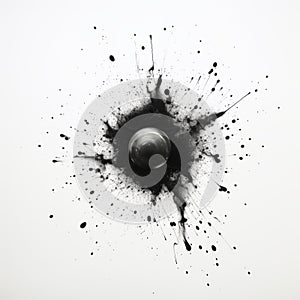 Black Ball In Minimalistic Abstract Composition On White Background
