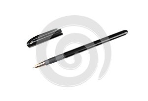 black ball pen with a cap on a white isolated background