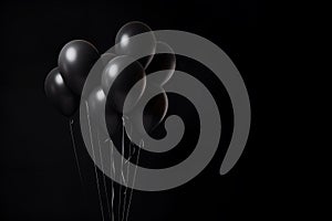 black balloons with black background copy space, ai generative