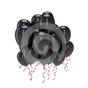 Black balloons bunch on white background