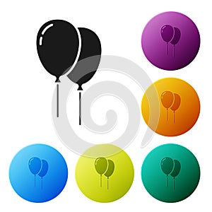 Black Balloons with ribbon icon isolated on white background. Happy Easter. Set icons in color circle buttons. Vector
