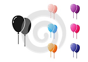 Black Balloons with ribbon icon isolated on white background. Happy Easter. Set icons colorful. Vector