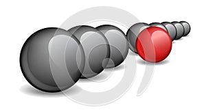 Black balls with one red ball standing ahead the