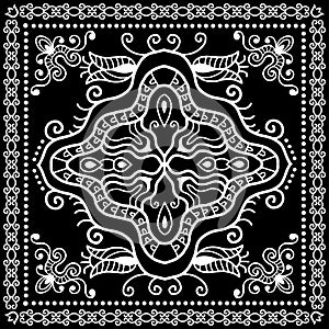 Black Bandana Print, silk neck scarf or kerchief