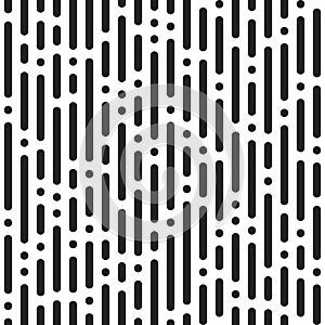 Black bands and dots on white background. Abstract seamless dash