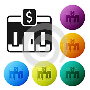 Black Bank building icon isolated on white background. Set icons in color circle buttons. Vector