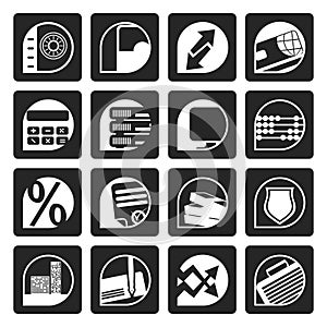 Black bank, business, finance and office icons