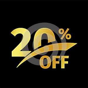 Black banner discount purchase 20 percent sale vector gold logo on a black background. Promotional business offer for