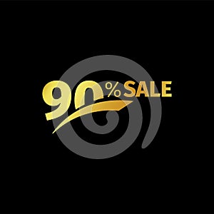 Black banner discount purchase 90 percent sale vector gold logo on a black background. Promotional business offer for