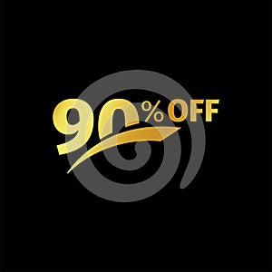 Black banner discount purchase 90 percent sale vector gold logo on a black background. Promotional business offer for