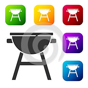 Black Barbecue grill icon isolated on white background. BBQ grill party. Set icons in color square buttons. Vector