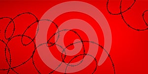 Black barbed wire loops on red background. Vector illustration.