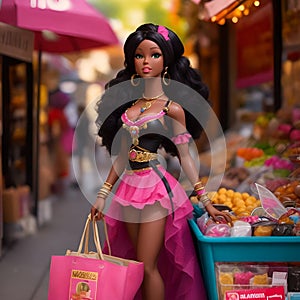 black barbie on a walk
