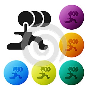 Black Barrel oil leak icon isolated on white background. Set icons in color circle buttons. Vector